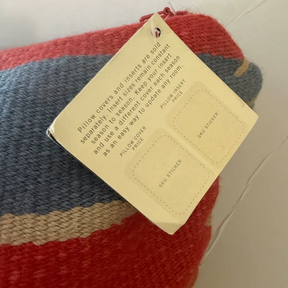 Pottery Barn Dhurrie Stripe Pillow Cover‎ 20x20 Woven Multicolor Red Blue Orange